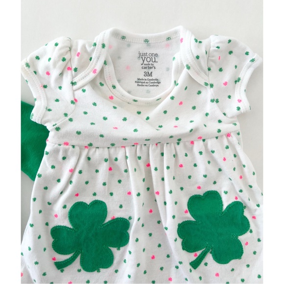 Carter’s St. Patrick’s Day Festive Green Shamrock Baby Girl Set - Size 3 Months - Picture 5 of 6